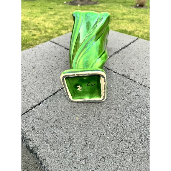 VTG Camark Pottery Emerald Jade Green Square Swirl Twirl Vase 12-1/4”~No Marking - Picture 7 of 10